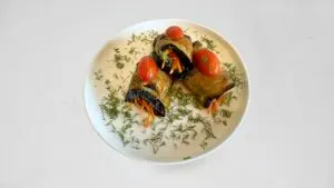French Eggplant Rolls with Sautéed Carrots / Korean Carrots / Cheese